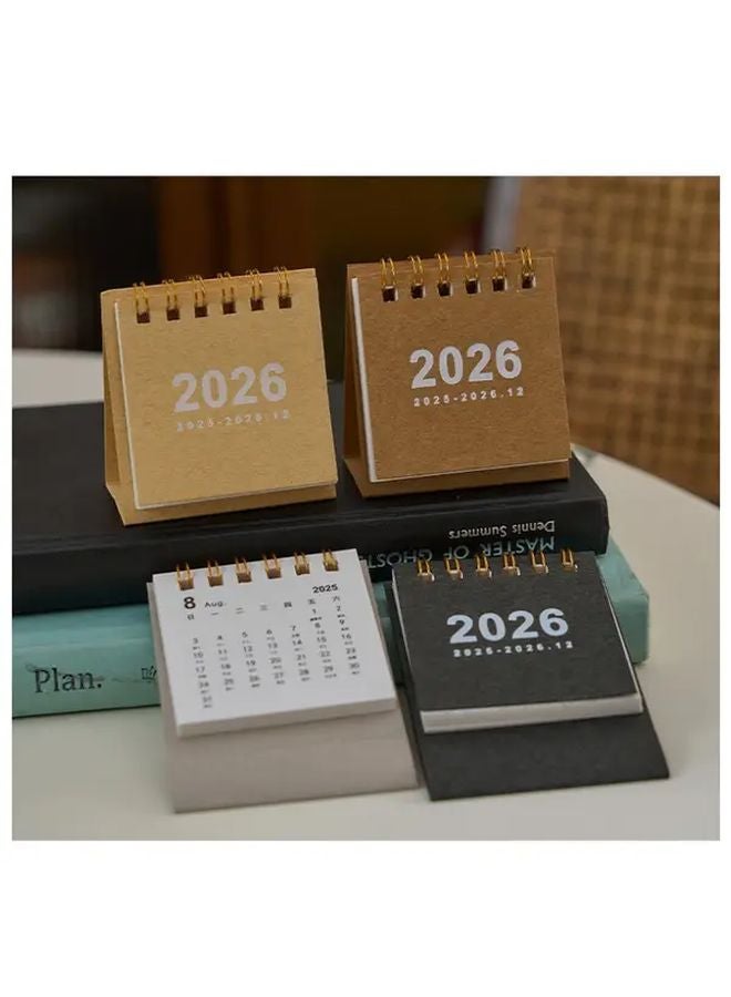 Beige 5pcs Set 2026 Mini Desk Calendar with 4 Color Pens Planner Office Stationery - Image 1